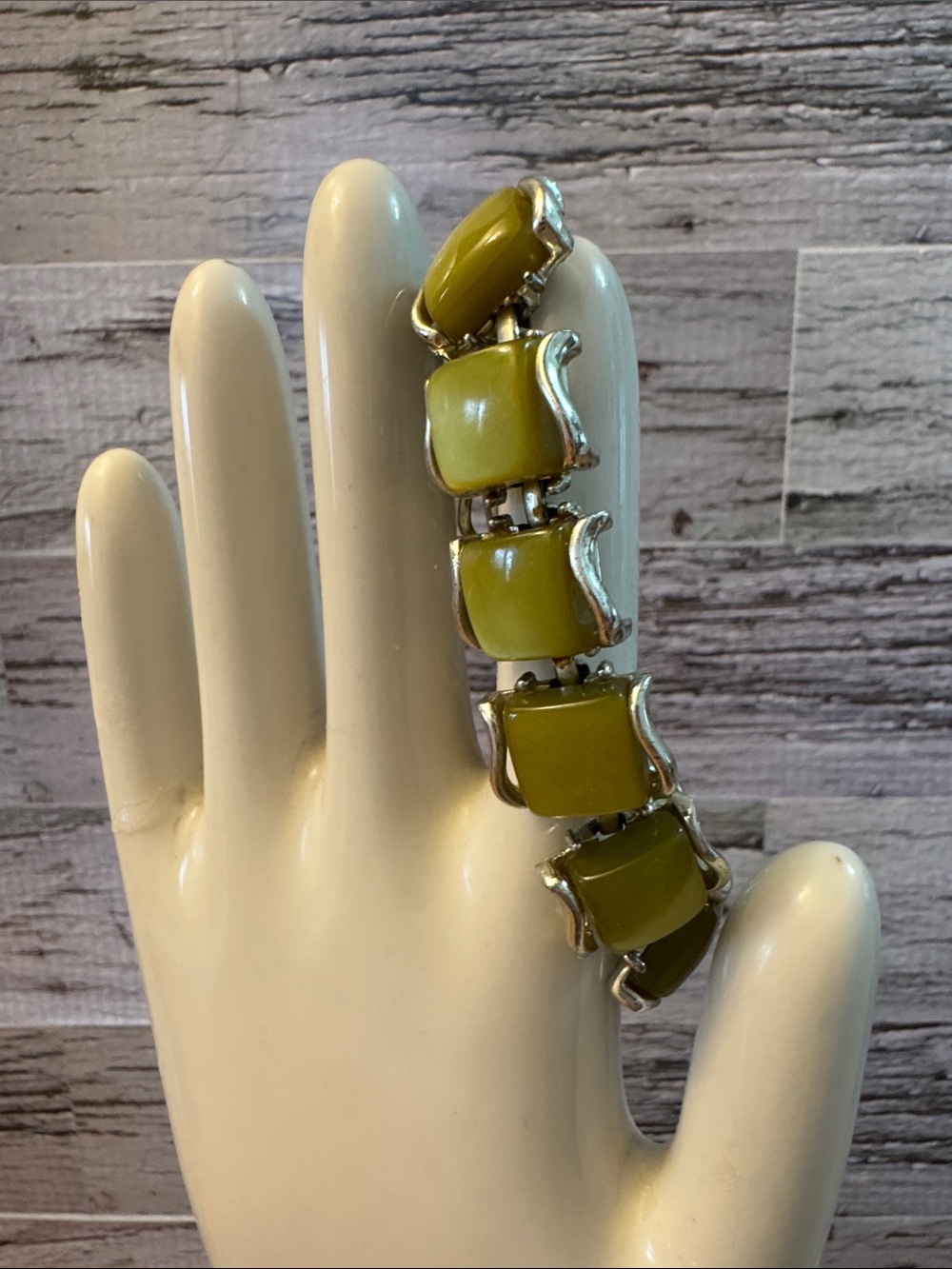 Vintage Mid-Century Olive Green Coro Thermoset Link Bracelet